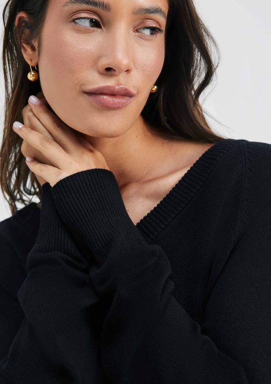 Foto do produto: Blusão Feminino Decote V Em Tricô - Preto