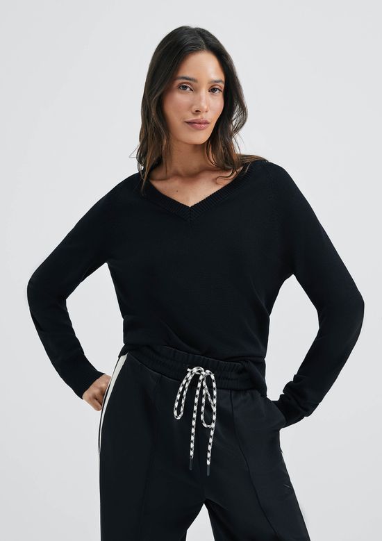 Foto do produto: Blusão Feminino Decote V Em Tricô - Preto