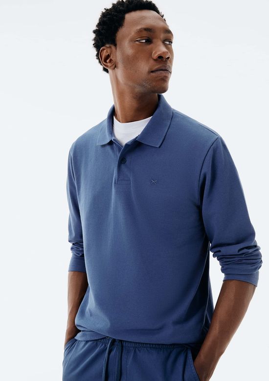 Foto do produto: Camisa Polo Masculina Manga Longa Em Piquet - Azul