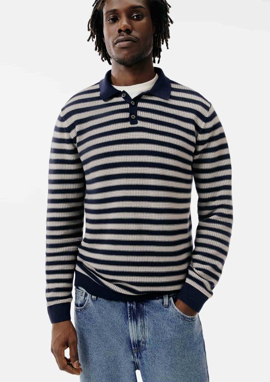 Foto do produto: Polo Masculina Regular em Tricô Listrado - Azul