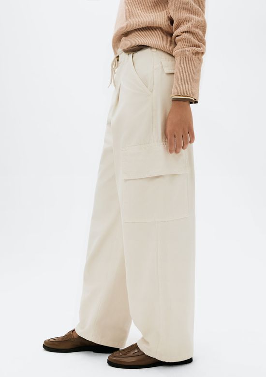 Foto do produto: Calça Feminina Barrel Cintura Média De Sarja - Off white