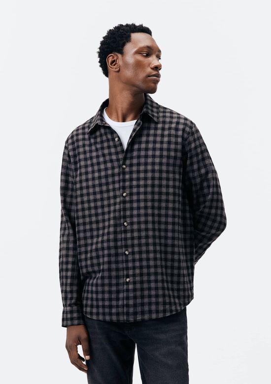 Foto do produto: Camisa Masculina Manga Longa Xadrez Em Linho - Preto