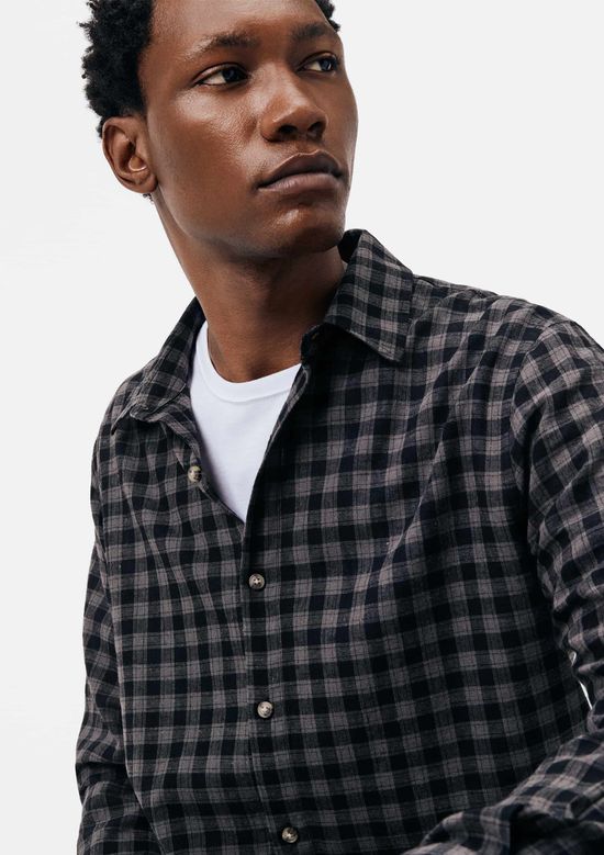 Foto do produto: Camisa Masculina Manga Longa Xadrez Em Linho - Preto