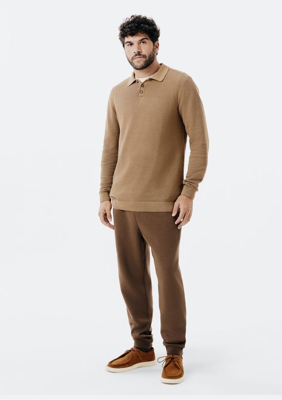 Foto do produto: Suéter Gola Polo Masculino Em Tricô Telado - Marrom