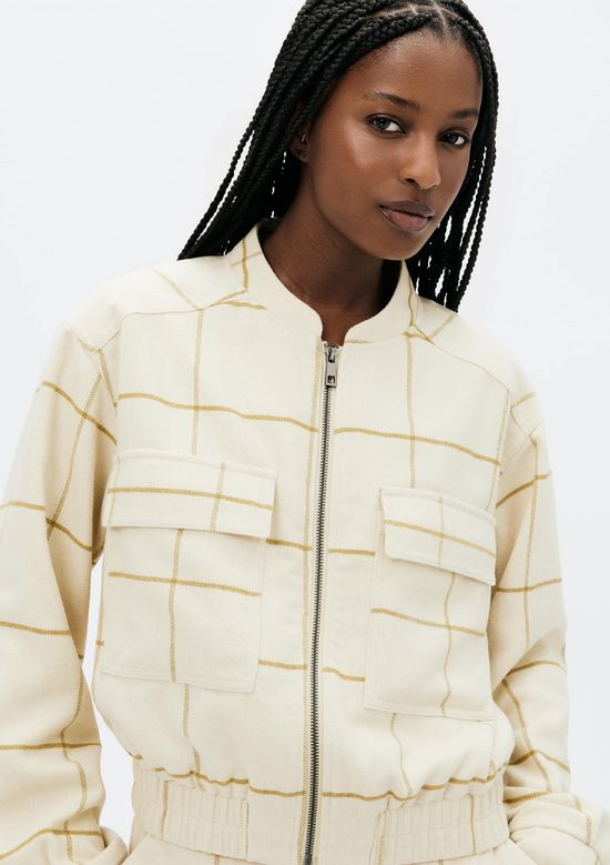 Foto do produto: Jaqueta Feminina Bomber Fio Tinto Com Lã - Creme