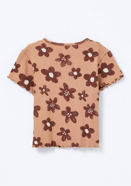 Foto do produto: Blusa Infantil Menina Manga Curta Em Ribana Estampada - Bege