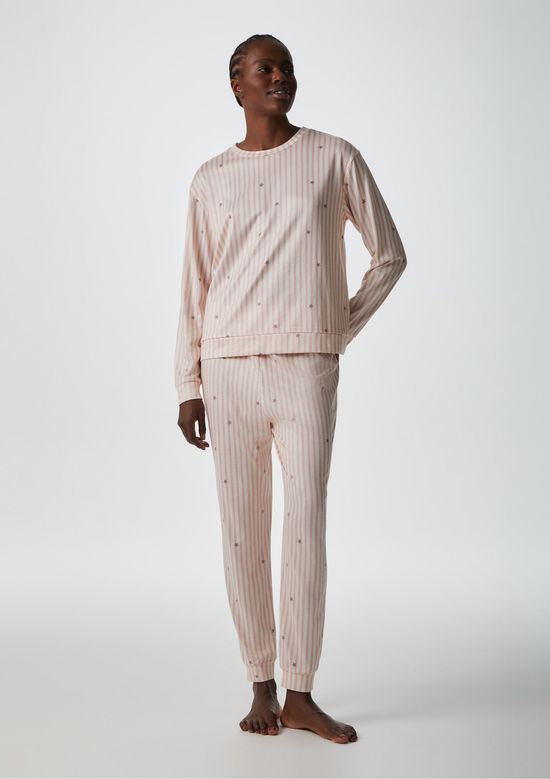 Foto do produto: Pijama Feminino Em Tricô Listrado - Rosa
