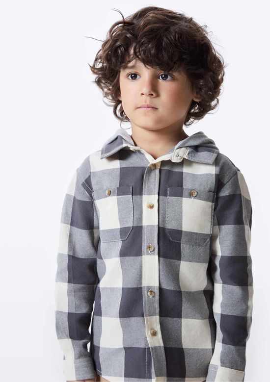 Foto do produto: Camisa Infantil Menino Xadrez Com Capuz - Azul