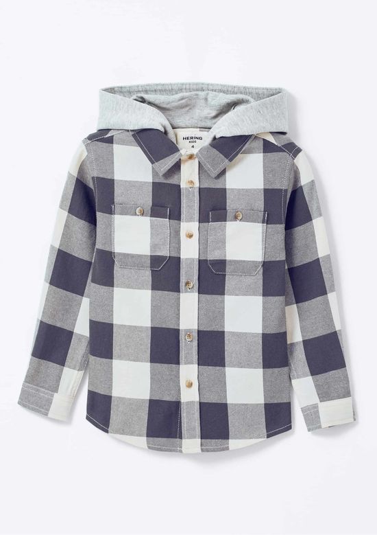Foto do produto: Camisa Infantil Menino Xadrez Com Capuz - Azul