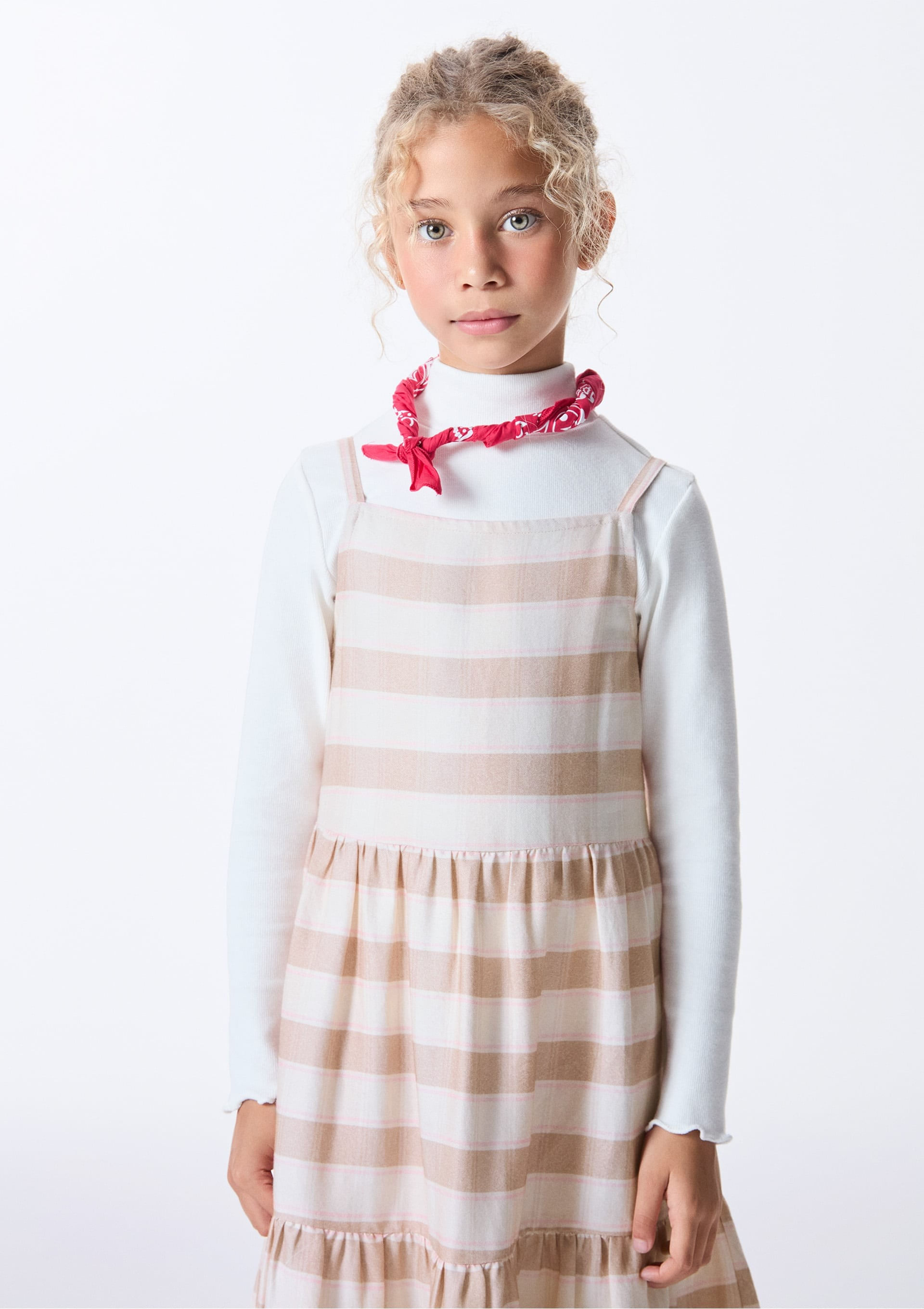 Vestido Infantil Midi Fio Tinto Listrado Bege Hering