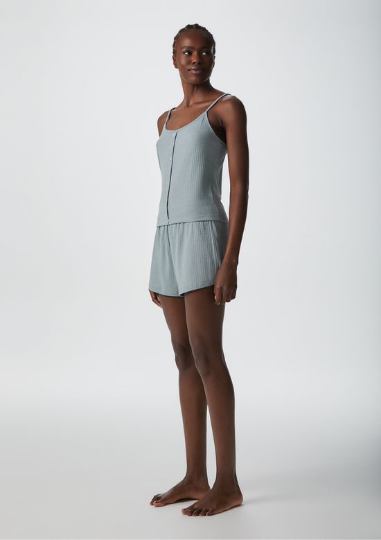 Foto do produto: Pijama Curto Feminino Canelado - Azul