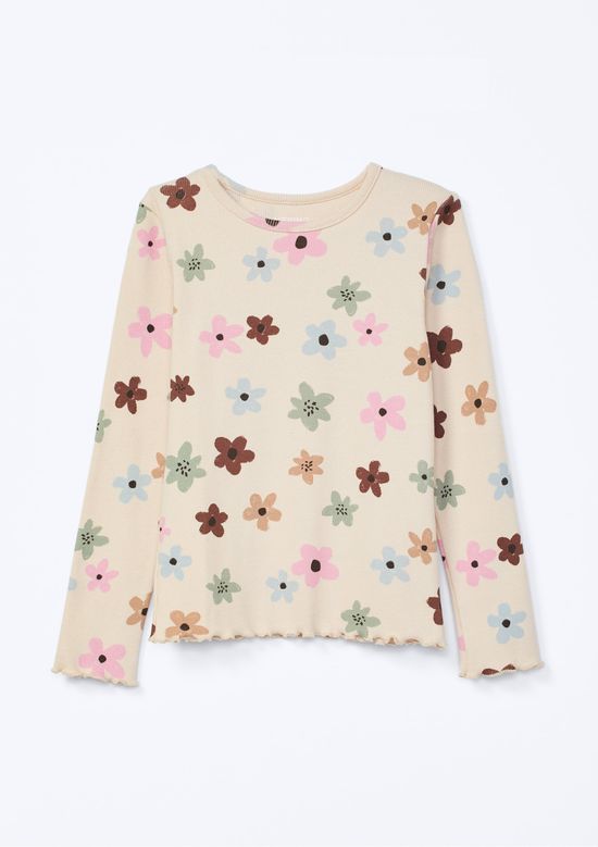 Foto do produto: Blusa Infantil Menina Manga Longa Em Ribana - Bege