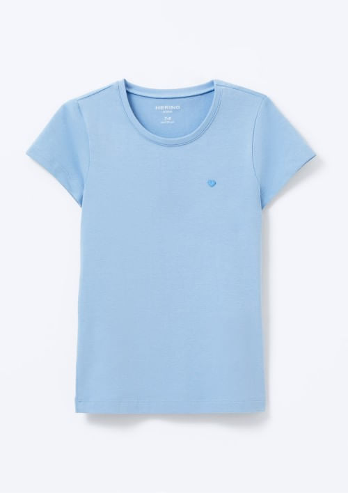Foto do produto: Blusa Básica Infantil Menina Manga Curta Slim Com Bordado Coração - Azul