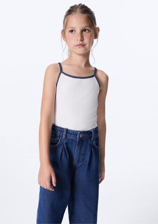 Foto do produto: Regata Infantil Menina Em Ribana Canelada - Off white