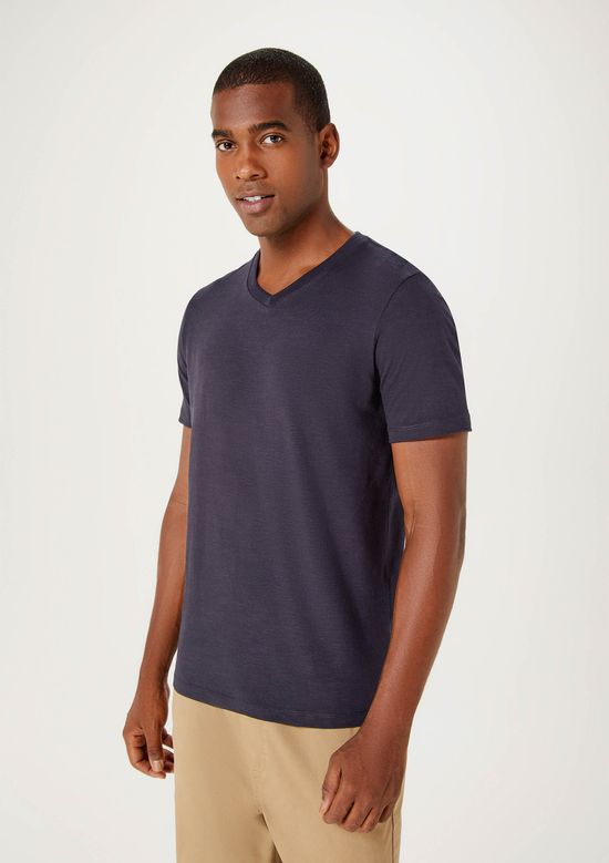 Foto do produto: Camiseta Básica Masculina Slim Em Malha Flamê - Azul