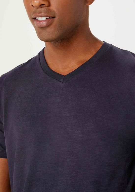 Foto do produto: Camiseta Básica Masculina Slim Em Malha Flamê - Azul