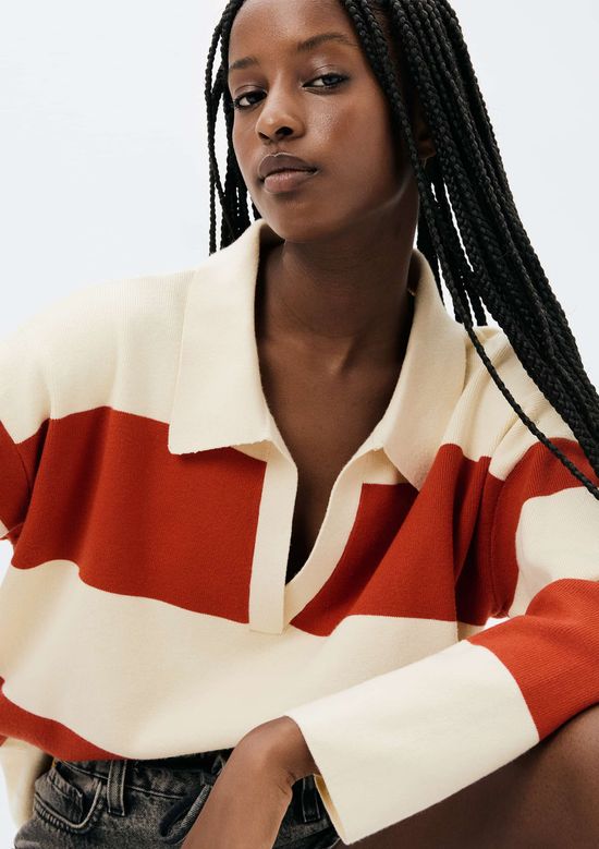 Foto do produto: Blusão Polo Feminino Oversized Listrado - Laranja