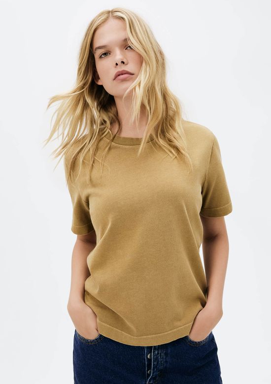 Foto do produto: Blusa Feminina Manga Curta Em Malha Binada - Caqui