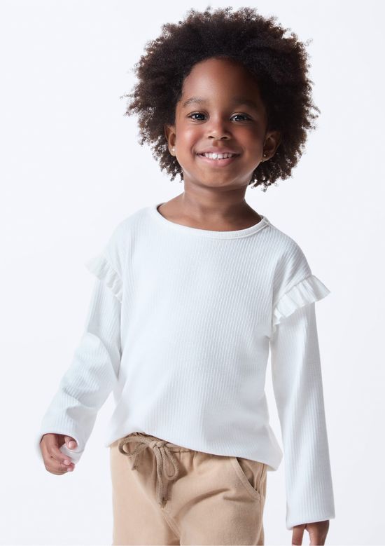Foto do produto: Blusa Básica Infantil Menina Toddler Com Babados - Off white