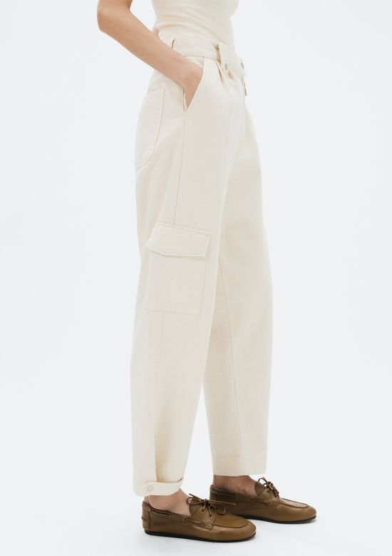 Foto do produto: Calça Feminina Carrot Cintura Alta Em Sarja - Off white