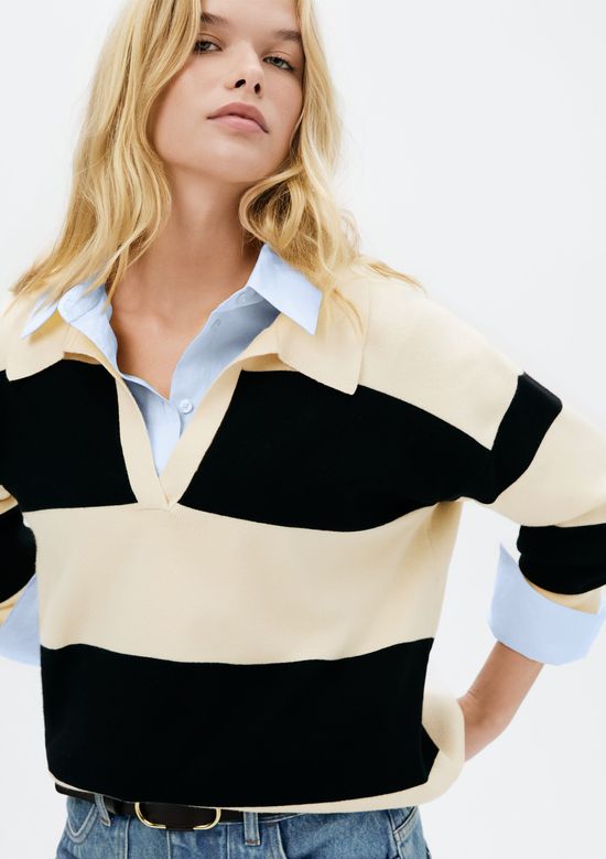 Foto do produto: Blusão Polo Feminino Oversized Listrado - Preto