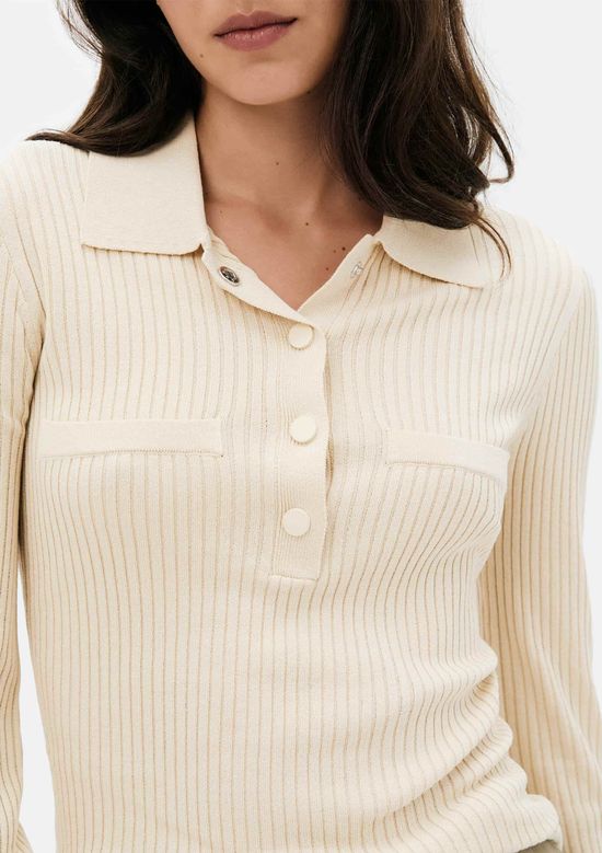 Foto do produto: Blusa Polo Feminina Manga Longa Em Ribana - Creme