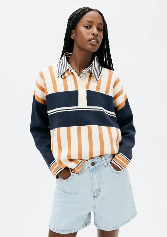 Foto do produto: Blusa Polo Feminina Manga Longa Em Tricô - Laranja