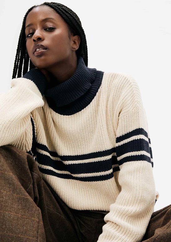 Foto do produto: Blusão Feminino Gola Alta Em Tricô Canelado - Off white