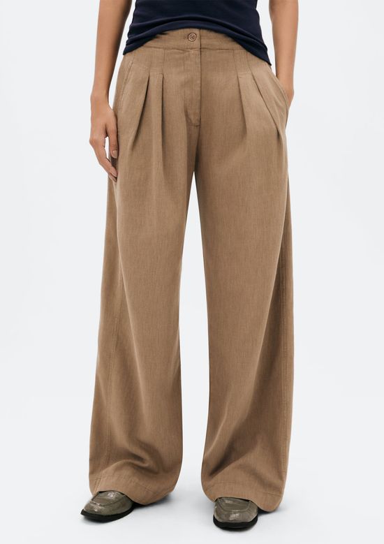 Foto do produto: Calça Feminina Reta Cintura Média Em Liocel - Bege