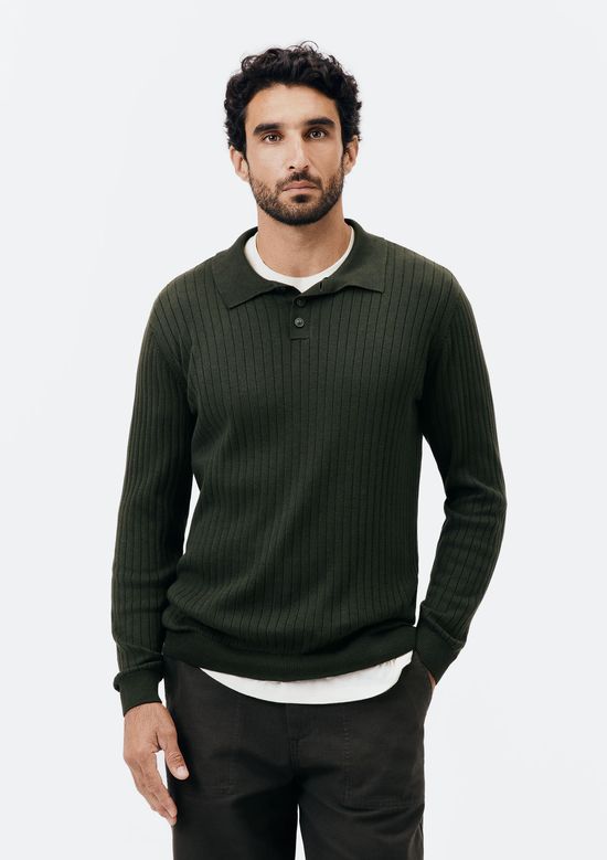 Foto do produto: Suéter Gola Polo Masculino Em Tricô Canelado - Verde