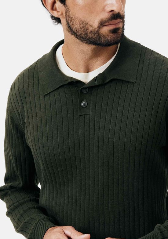 Foto do produto: Suéter Gola Polo Masculino Em Tricô Canelado - Verde