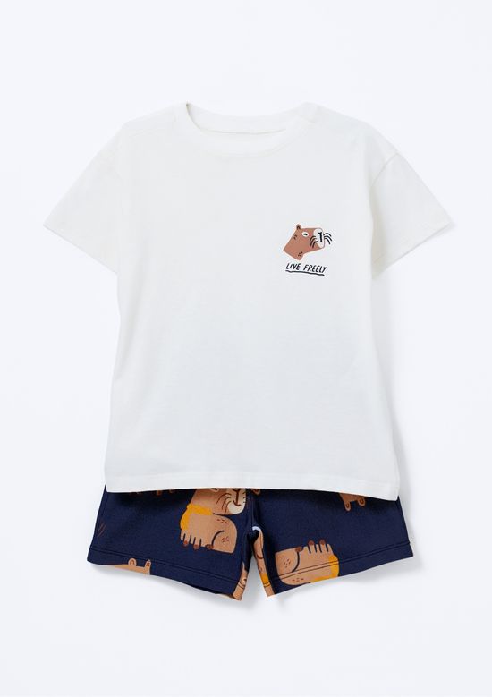 Foto do produto: Conjunto Curto Infantil Menino Toddler Em Moletom - Off white