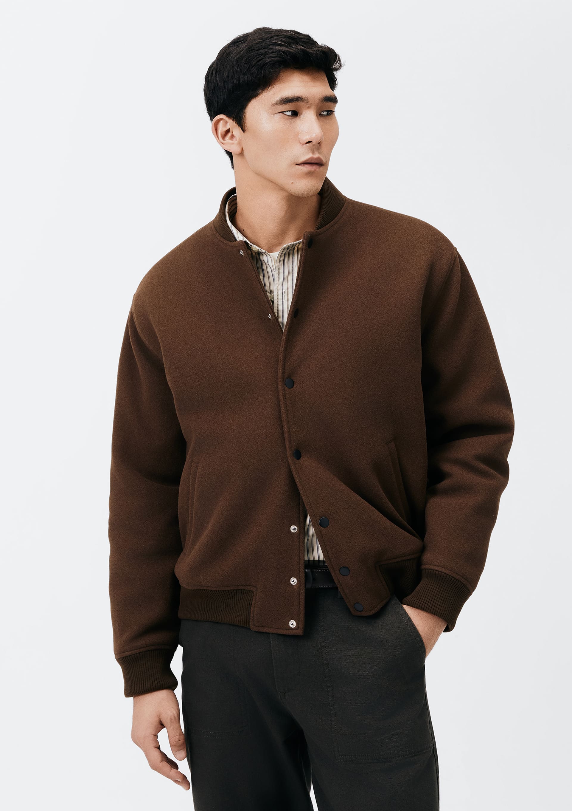 Jaqueta Masculina Bomber Em Lã Batida Marrom Hering