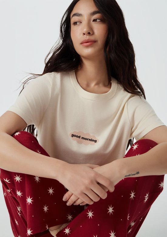 Foto do produto: Pijama Longo Feminino Estampado Pantacourt - Creme