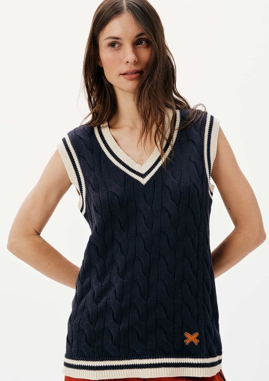 Foto do produto: Colete Feminino Em Tricô Trançado - Azul