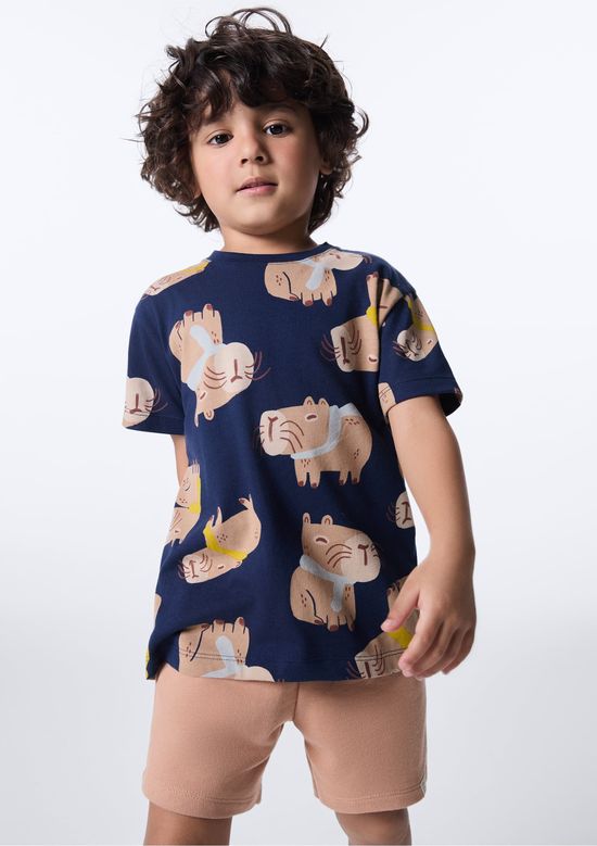 Foto do produto: Shorts Infantil Menino Reto Cós Elástico - Bege