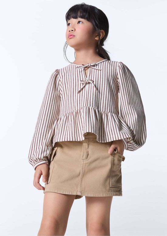 Foto do produto: Shorts Saia Infantil Menina Regular Em Sarja - Marrom