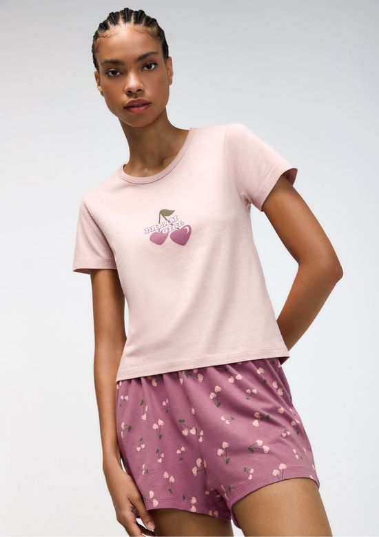 Foto do produto: Pijama Curto Feminino Com Estampa - Rosa