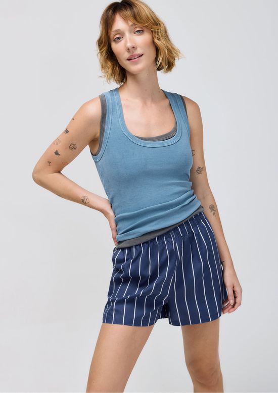 Foto do produto: Shorts Feminino Listrado Cintura Alta - Azul