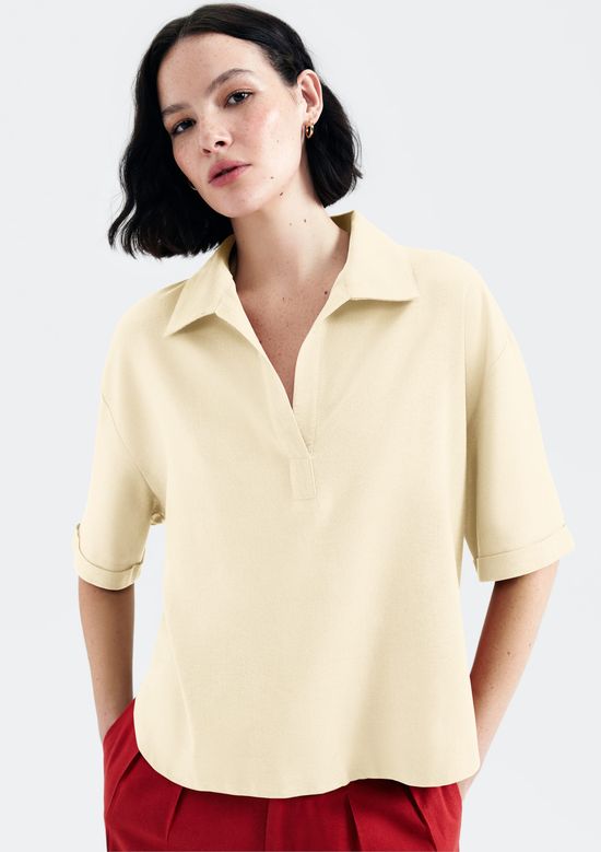 Foto do produto: Camisa Polo Feminina Com Linho - Bege