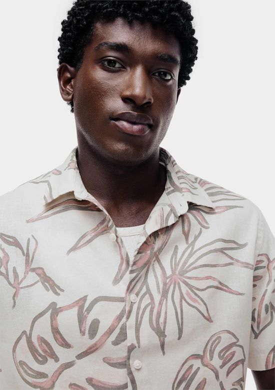 Foto do produto: Camisa Masculina Manga Curta Estampada Com Linho - Bege
