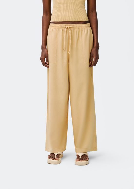 Foto do produto: Calça Feminina Reta Cintura Alta Com Linho - Amarelo