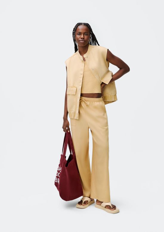 Foto do produto: Calça Feminina Reta Cintura Alta Com Linho - Amarelo