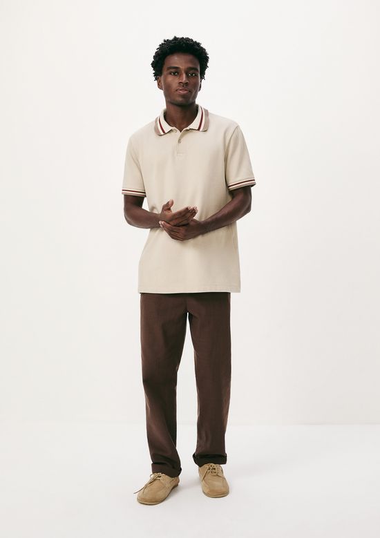 Foto do produto: Camisa Polo Masculina Manga Curta Com Retilínea - Creme