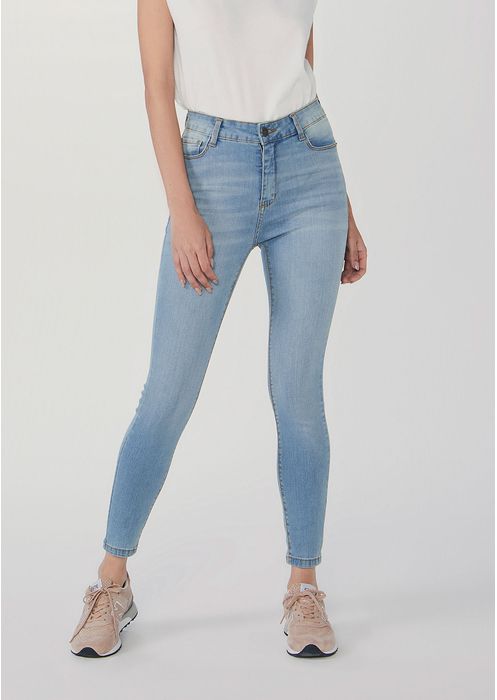 Calça Jeans Feminina Cigarrete Cintura Alta Com Soft Touch - Azul Claro