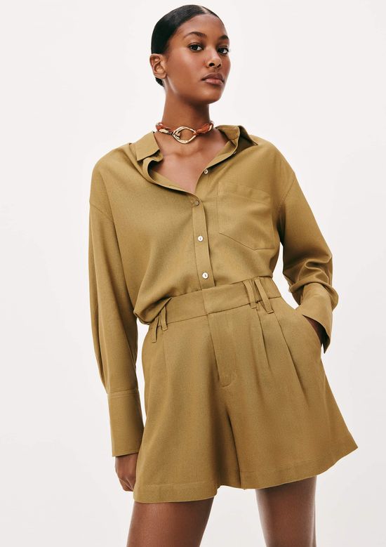 Foto do produto: Shorts Feminino De Alfaiataria Em Linho - Marrom