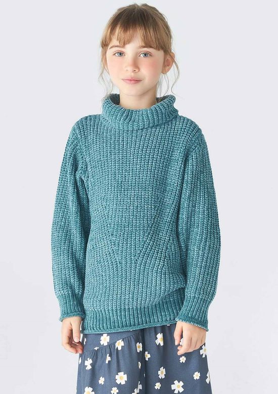 Foto do produto: Blusão Infantil Menina Gola Alta Em Tricô - Verde