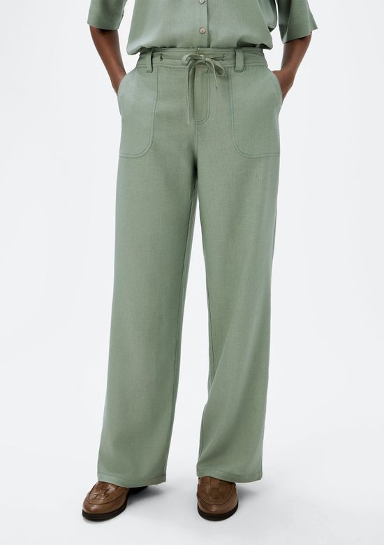 Foto do produto: Calça Feminina Reta Cintura Alta Com Linho - Verde