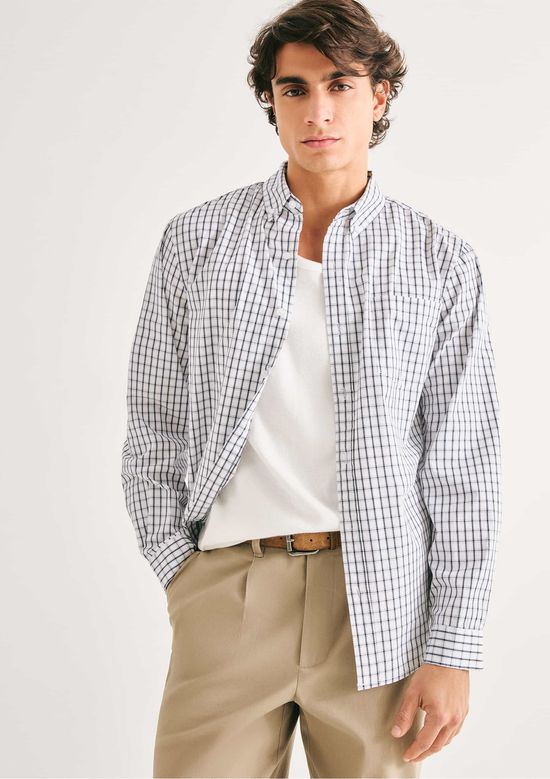Foto do produto: Camisa Básica Masculina Manga Longa Slim Xadrez - Off white