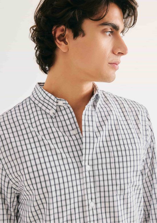 Foto do produto: Camisa Básica Masculina Manga Longa Slim Xadrez - Off white